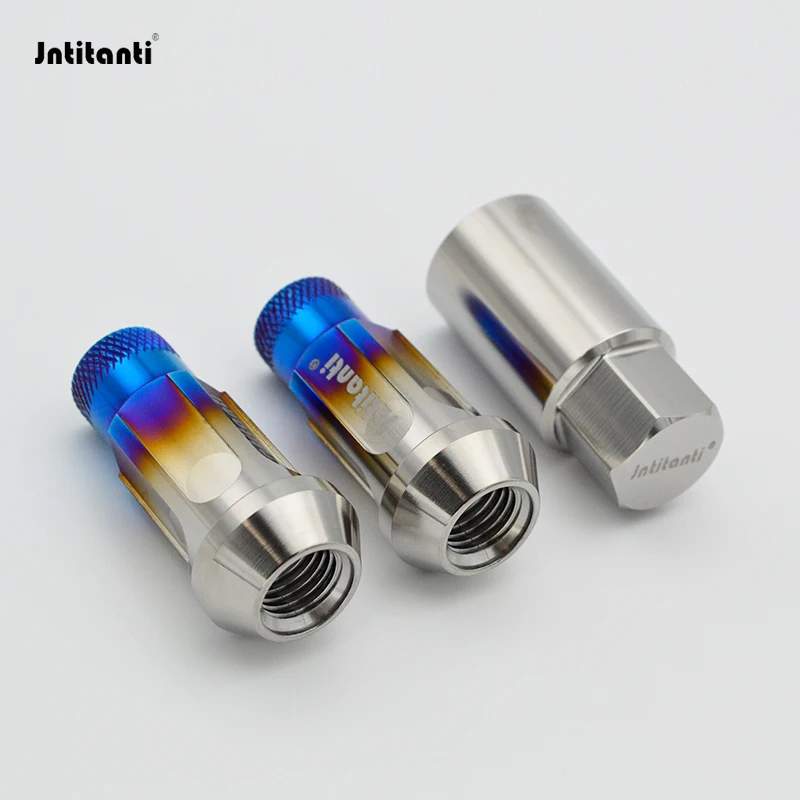 Jntitanti  Gr5 titanium wheel lug nut rim titanium nut M12x1.25x48mm anti-theft nut lock key for Nissan Fuji Subaru Suzuki etc