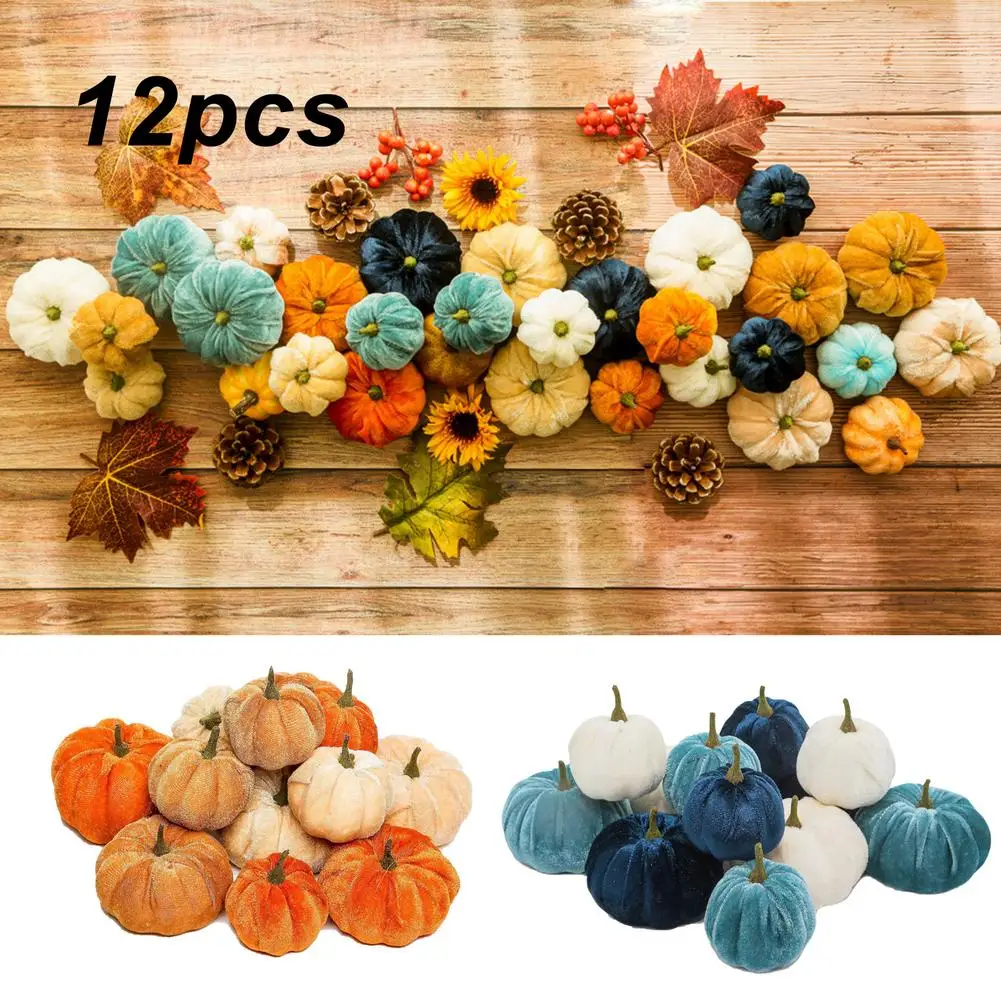 

Plush Artificial Pumpkin Velvet Material For Farmhouse Fall Wedding Thanksgiving Halloween Table Centerpiece Mantel Kitchen Deco