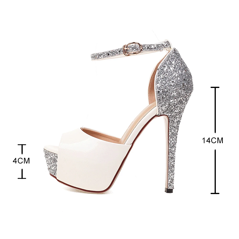 2022 New High Heels Women Sandals 14cm Stiletto Heels Strap White Wedding Shoes Birde ladies Platform peep toe Pumps Women 32 41