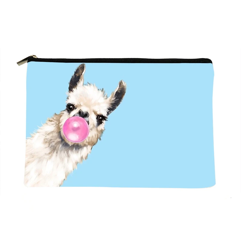 Women Gum Llama in Blue Printed Make up bag Fashion Women Cosmetics Organizer Bag for Travel Colorful Storage Bag for Lady Bag