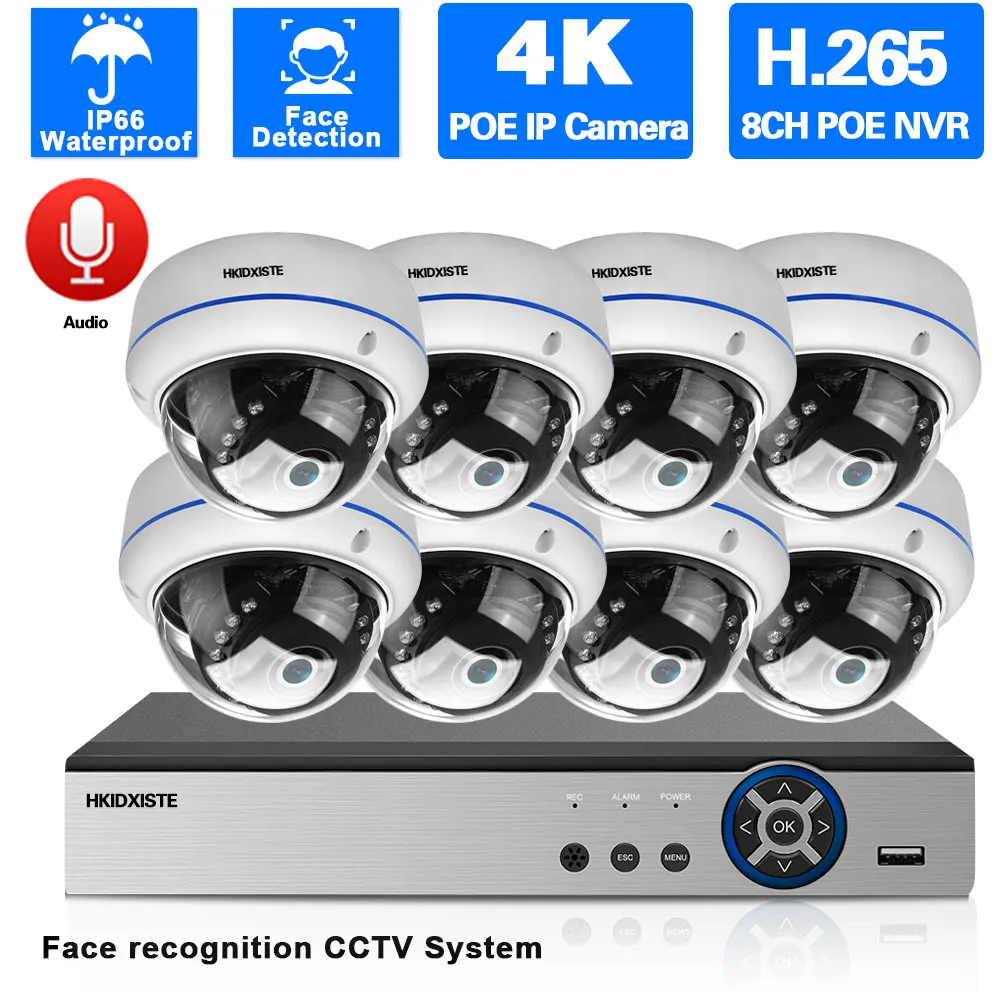 

4K POE Network Video Surveillance System Face Recognition Dome CCTV Camera Security System Kit 8CH NVR Kit 8MP IP Cam Set XMEYE