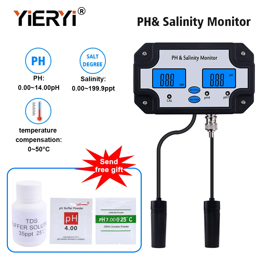 

Yieryi New Online Seawater Salinity Meter 2 in 1 Ph & Salinometer Water Quality Tester Monitor for Aquarium Pool Spa Hydroponics