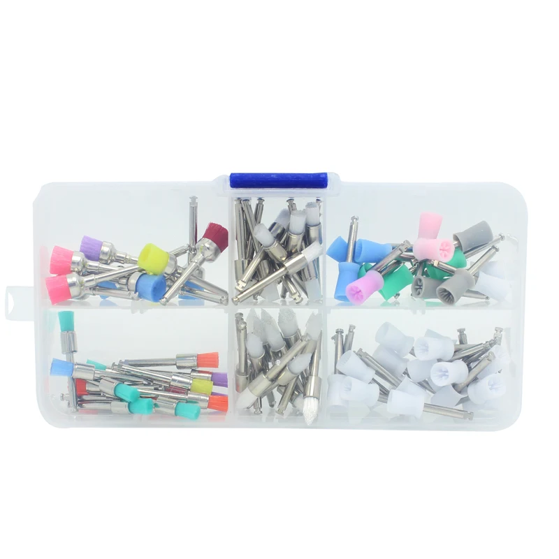 100pcs/set Dental Polishing Brush Polisher Prophy Rubber Cup Latch Colorful Nylon Bristles Dentist Tools Instrument Dental Lab