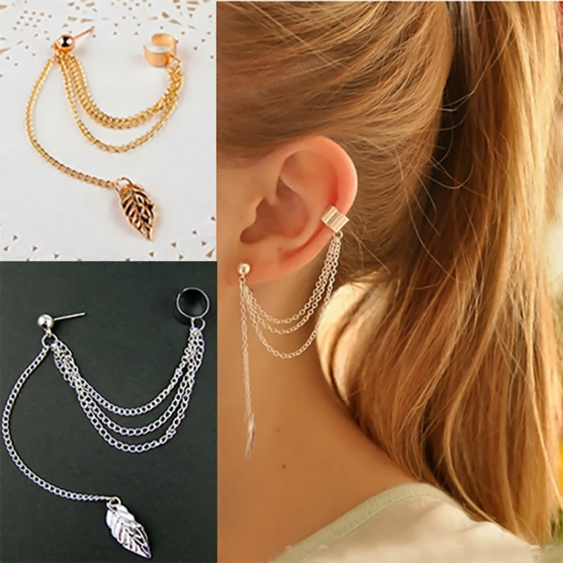 1pcs Earrings Jewelry Fashion Personality Metal Ear Clip Leaf Tassel Ear For Women Gift Pendientes Ear Cuff Caught In Cuffs