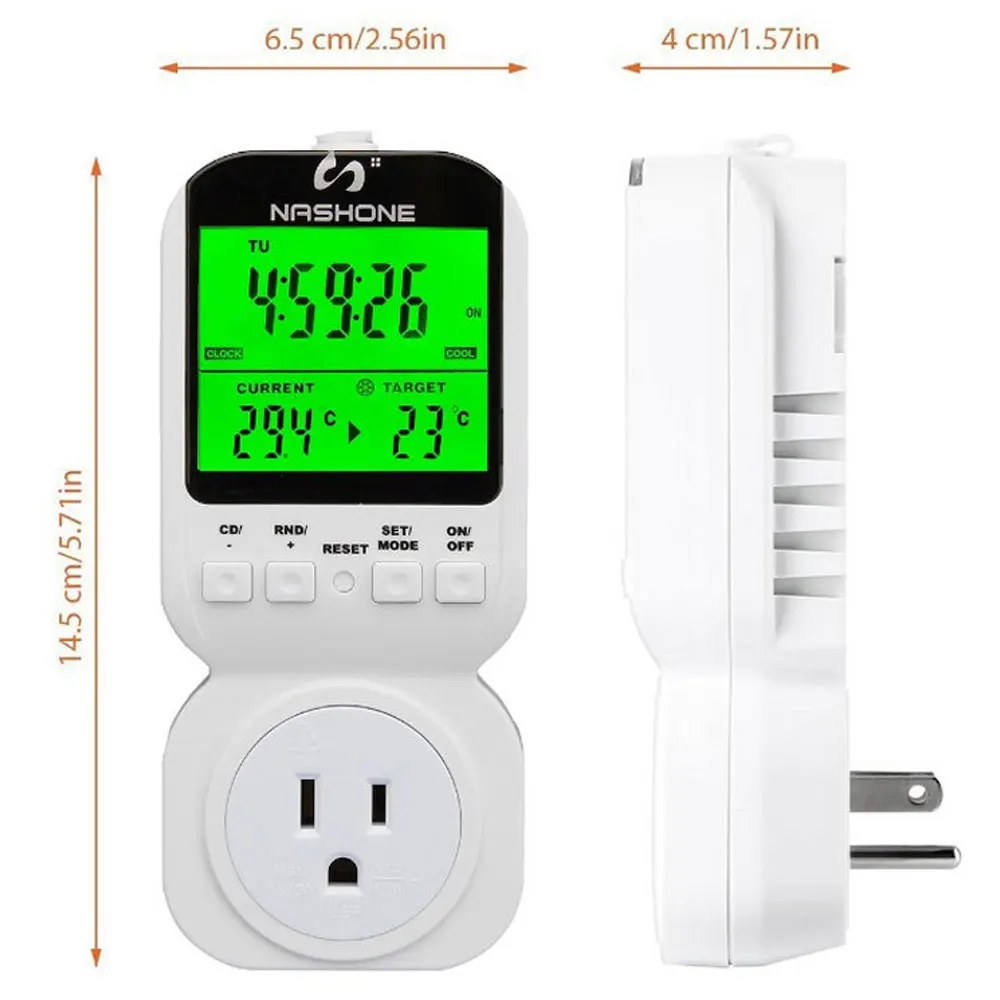 Nashone Multi-FunctionThermostat Timer Switch Socket with Sensor Probe Adjustable temperature thermostat Mechanical Timer Socket