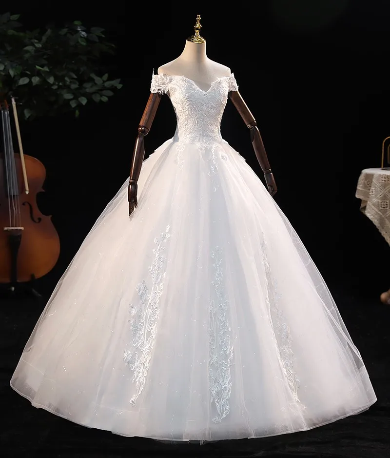 Robe De mariée à épaules dénudées, col bateau, élégante, à lacets, De bal, princesse, luxe, personnalisable, 2021