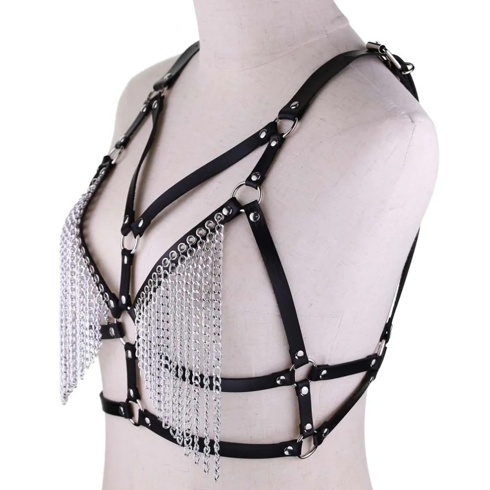 Sex accessories Leather Chain Harness Body Bra Chest Goth Punk Sexy Chain Necklace Women BDSM Bondage Nightclub Sex Toys