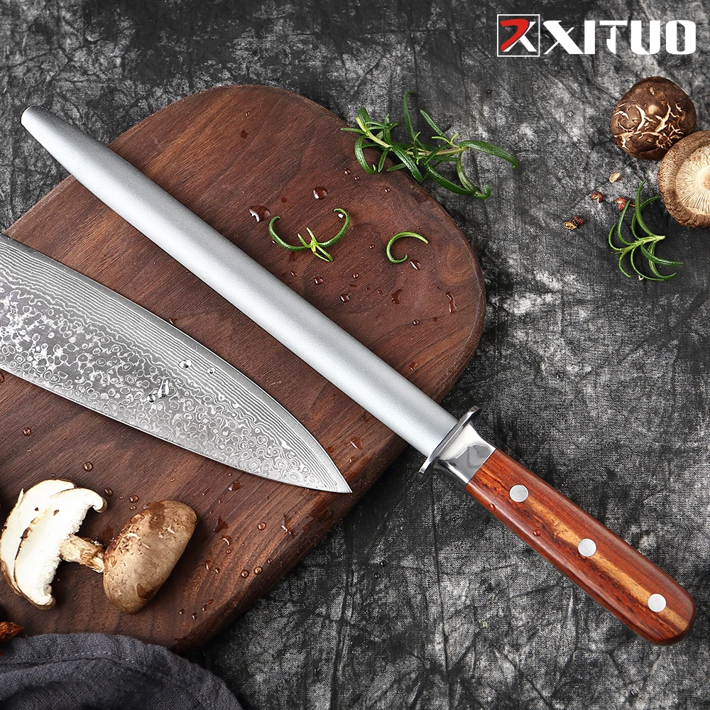 XITUO High Carbon Steel Diamond Sharpening Stick Professional Chef Kitchen Home Rosewood Handle Suitable For Various Knives New