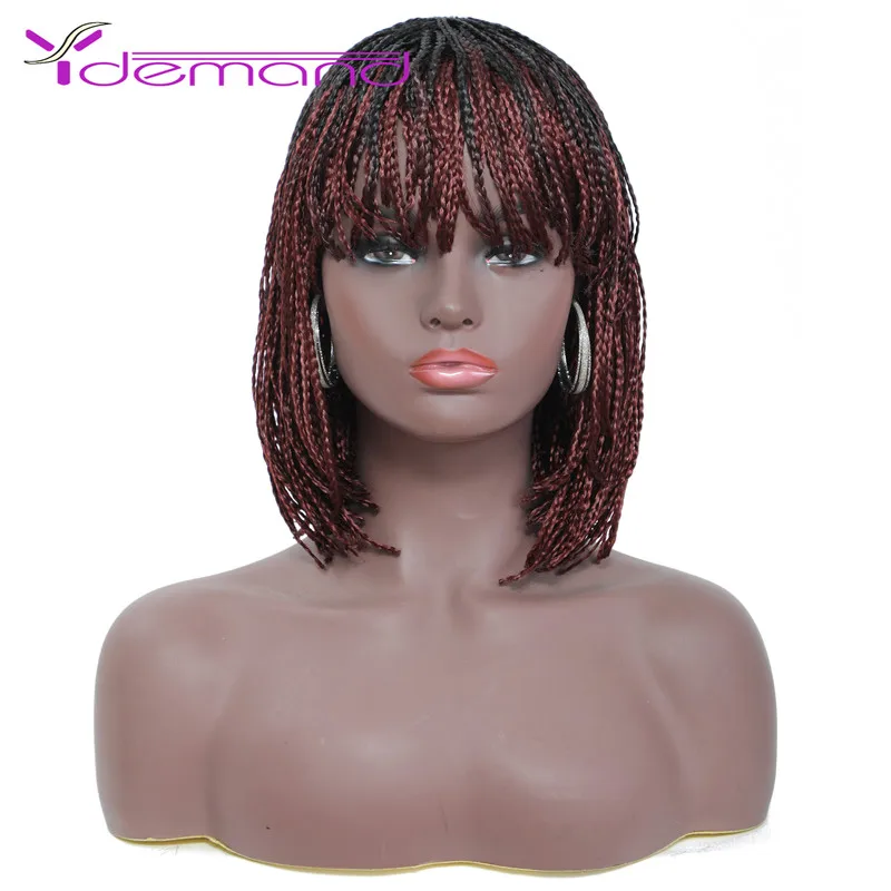 Y Demand Short Crochet Box Braided Bob Wig With Bangs Braided Hair For Black Women Heat Resistant African Synthetic BraidingWigs