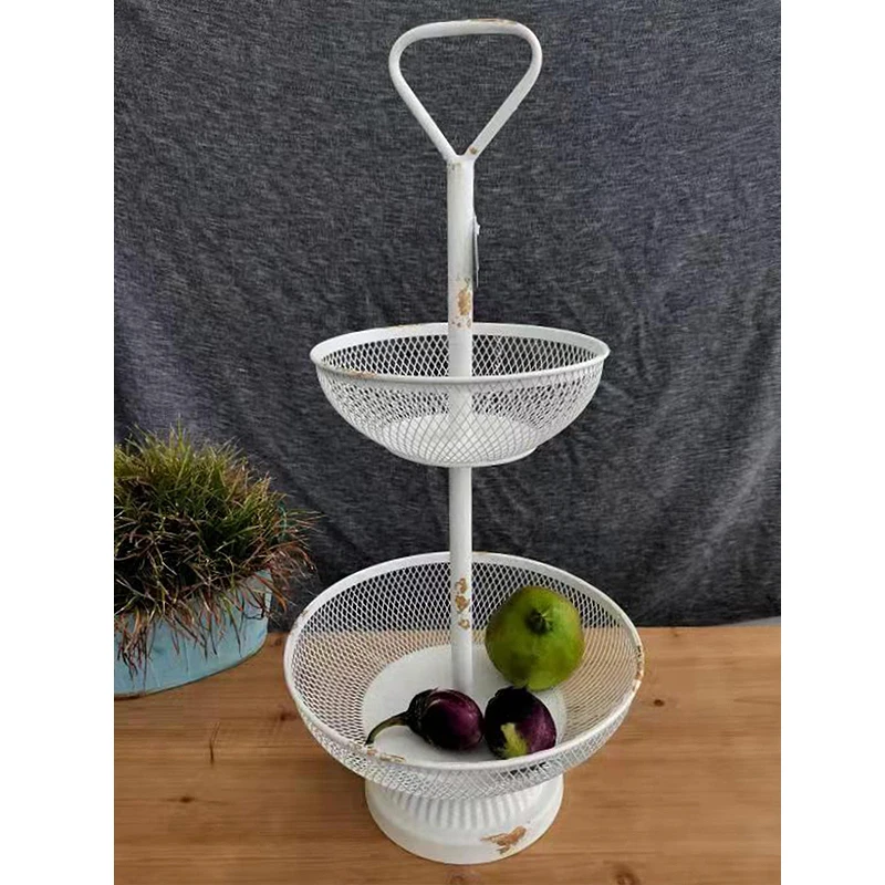 

Retro Vintage White Round 2-tier Iron Fruit Basket