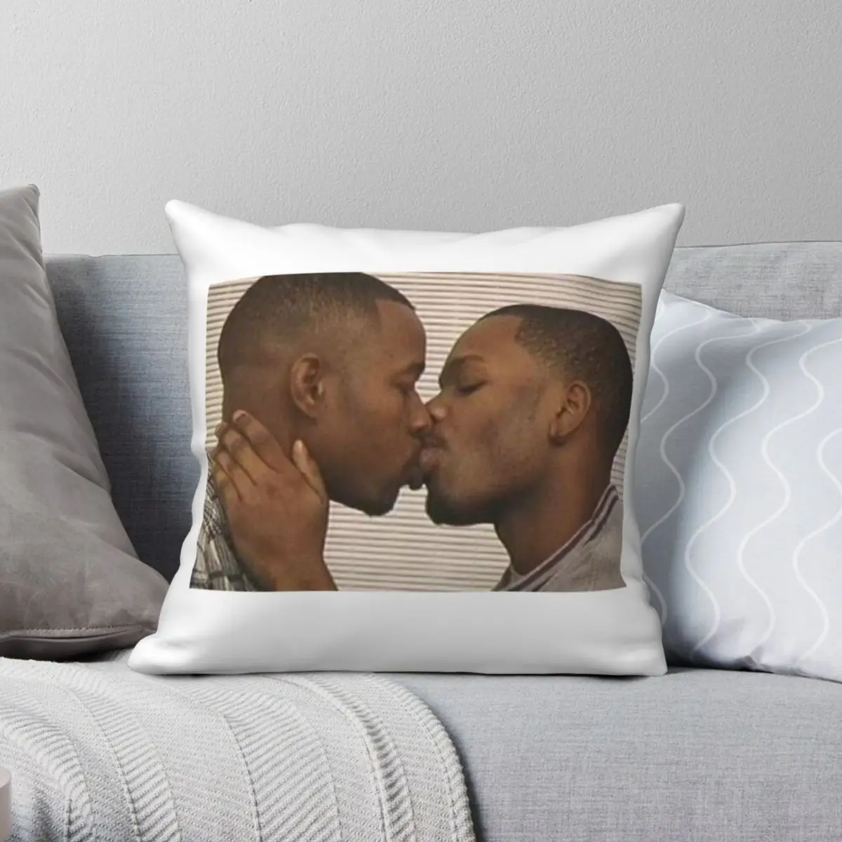 Two Gay Niggas Kissing Square Pillowcase Polyester Linen Velvet Zip Decor Pillow Case Home Cushion Cover 18\