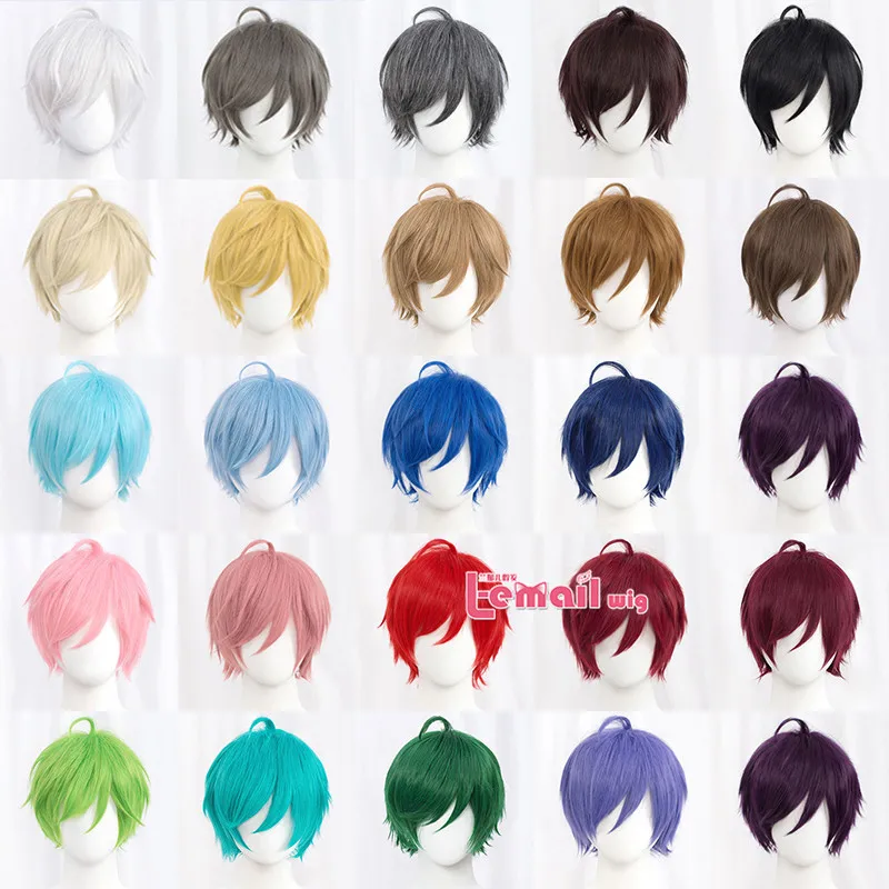 L-email wig 30cm Short Cosplay Wigs Pink Blonde Red Black White Men Wig with Bangs Heat Resistant Synthetic Hair Party 20 Colors