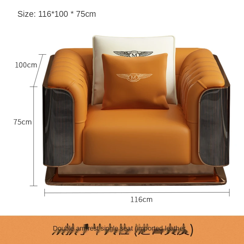 Light luxury leather sofa living room sofa Italian villa sofa large family living room sofa designer furniture accent chair