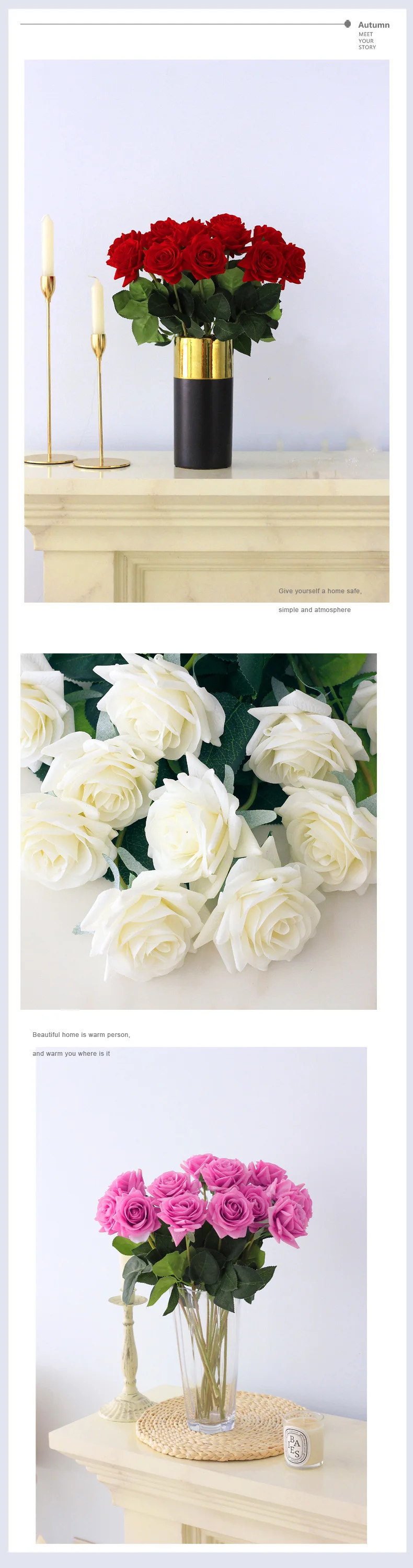 15 Stück/Set Hochwertige Künstliche Blumen Deko-Rosen Latex-Blumen Heimdekoration Echt Aussehende Rosen Hochzeits-Brautstrauß-Blumen – Detail 7