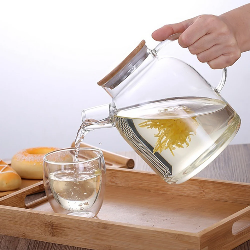 1L/1.8L Heat Resistant Glass Teapot With Lid Pot Thick Transparent Glass Flower Tea Kettle Water Container Tea Pot