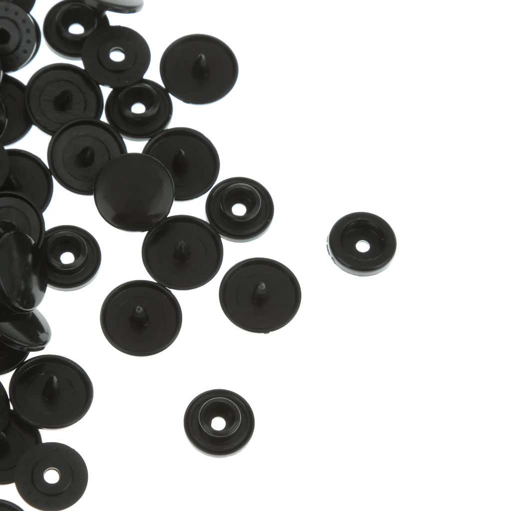 100 Sets Black Resin Snap Buttons Plastic Snaps Fasteners Press Studs Size T5 Caps 12mm