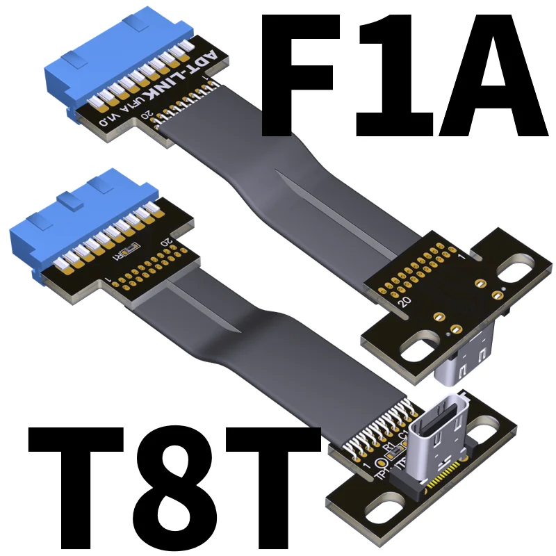 ADT F1A-T8T Motherboard Internal USB3.0 19PIN 20PIN to USB-C Type-C Male/Female Flat Extension Cable Extender For ITX A4 Chassis