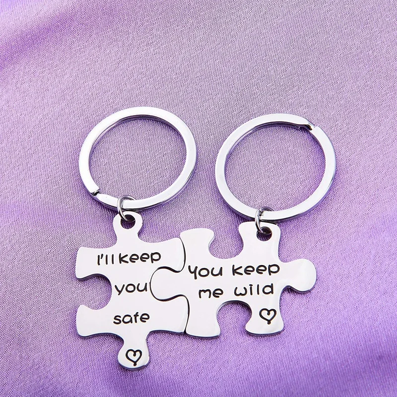 2Pcs Puzzle Letter Couple Keychain Lovers Cute Key Ring Holder Women Men Keychain Car Key Ring Bag Charm Jewelry