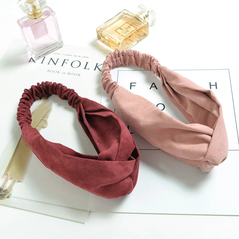 Fashion Headband Hair Accessories Cross Knot Elastic Hair Bands Vintage Suede Women Grils Soft Solid Printed Headband hair band