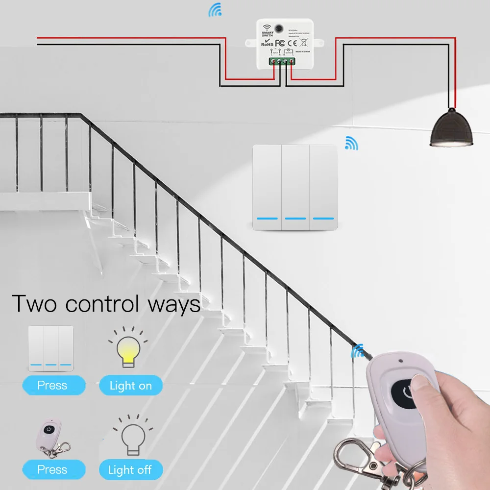 Mini Smart Home Light Switch Push Button Wall Panel Switch 433MHz Wireless Remote Control Relay Controller Module For LEDAC220V