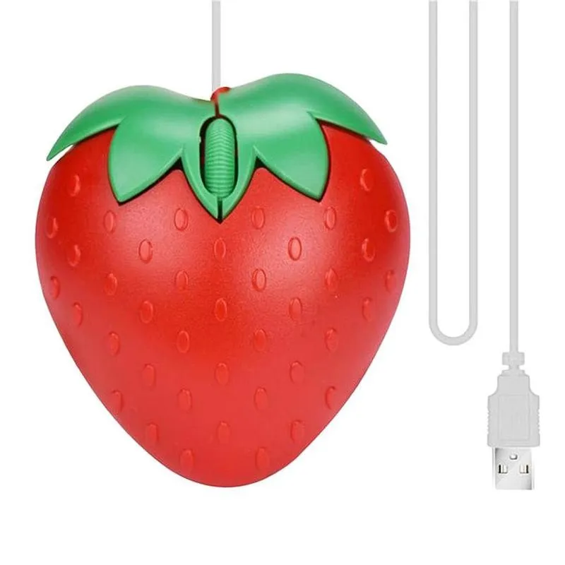 3D Mini Cute Cartoon Strawberry Wired Mouse USB Optical Mice For Laptop PC Gamer Girl Strawberry Mouse Computer Mouse Gaming