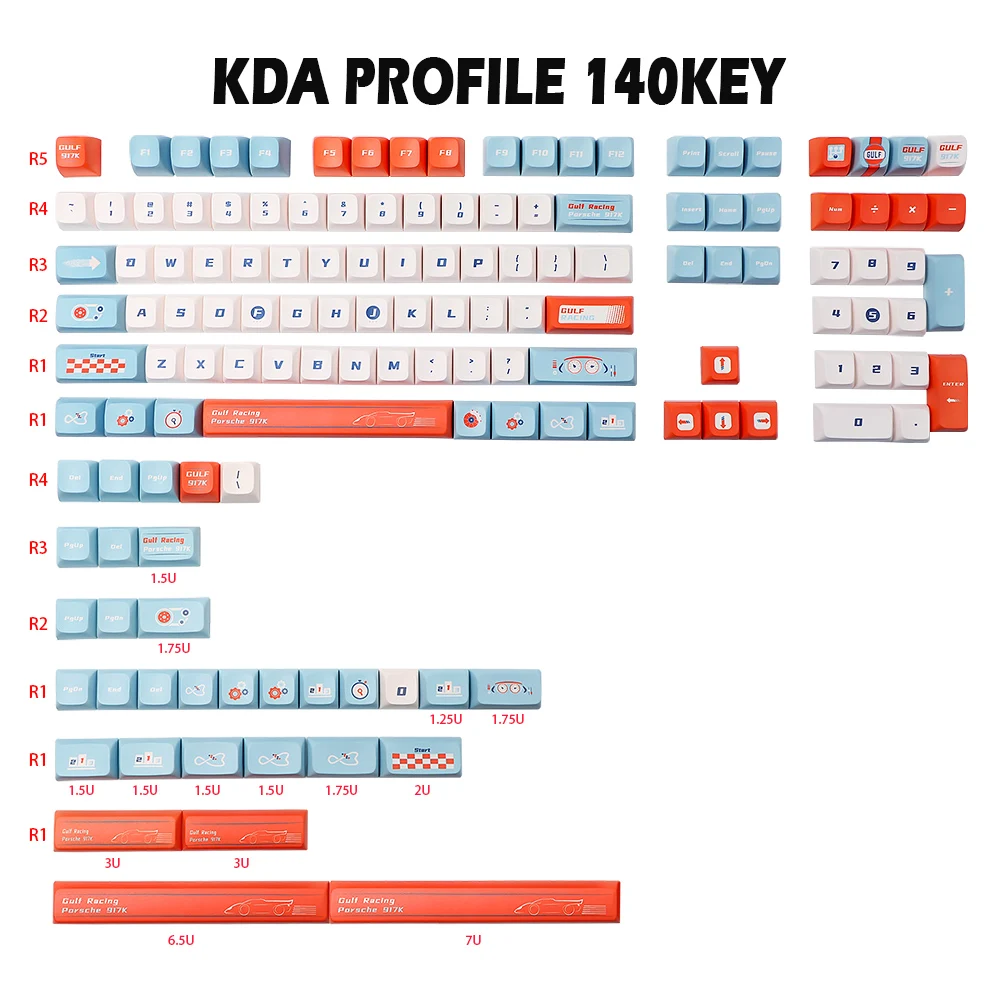 140 chaves do golfo corrida keycap pbt corante sublimação kda perfil gmk keycaps para cherry mx interruptor teclado mecânico gk61