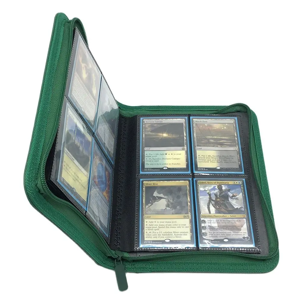 4 Pocket Trading Card Album Folder - 160 Side Loading Pocket Binder for TCG Pokemon MTG Yu Gi Oh Card Holder: Black, Green, Red