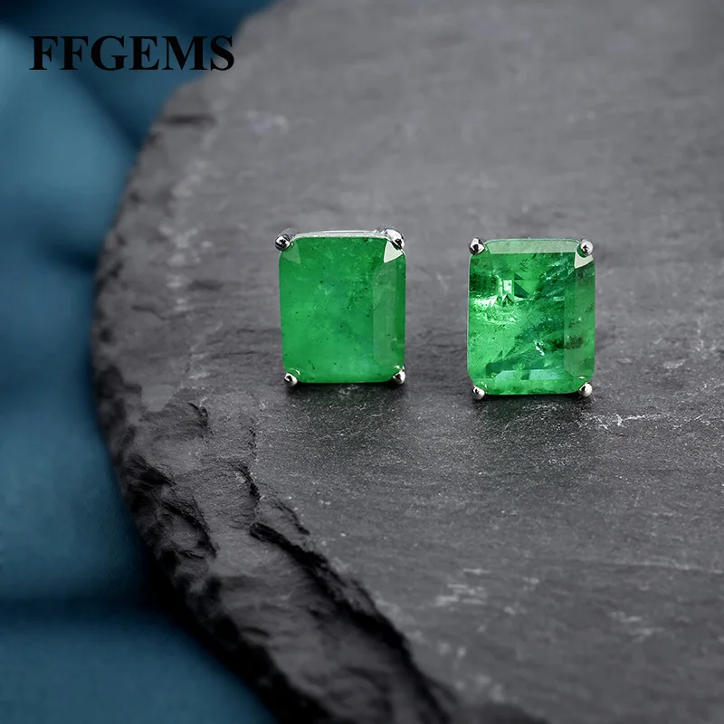 FFGems 100% Sterling Silver 925 Earrings Emerald Paraiba White Gold Green Square for Women Fine Jewelry wholesale Party Gift box