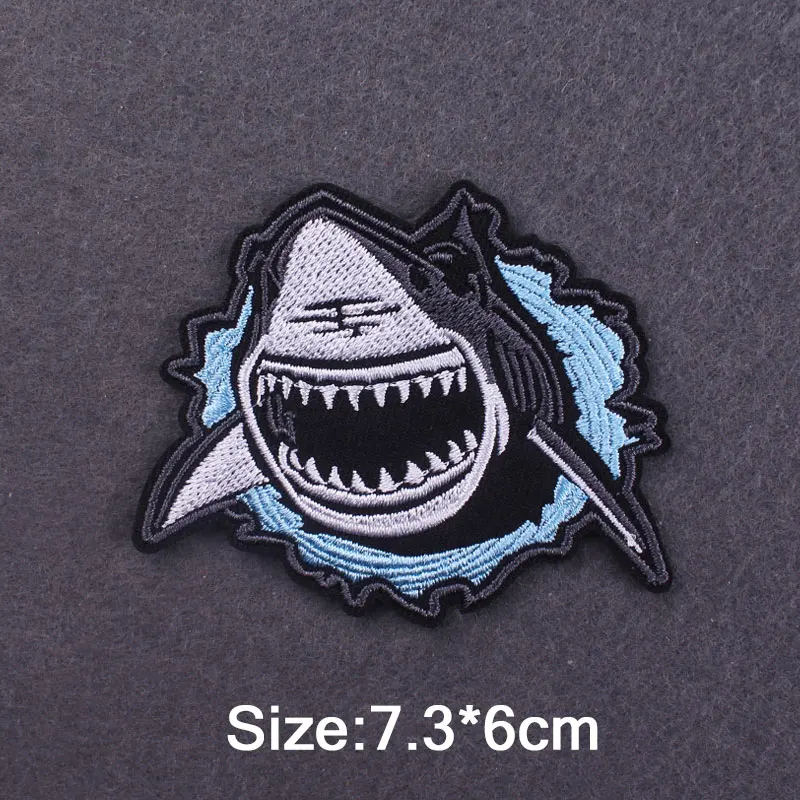 Punk/Shark Patch żelazko na plastry na ubrania haftowane naszywki na haftowana naszywka na ubrania aplikacja naklejka na paski DIY