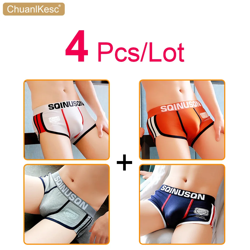 4Pcs Personalized Men's Boxer Pants Pure Cotton Large Size Sexy Underwear Low Waist U-Bag Sweat Absorption Sports Shorts 2020
