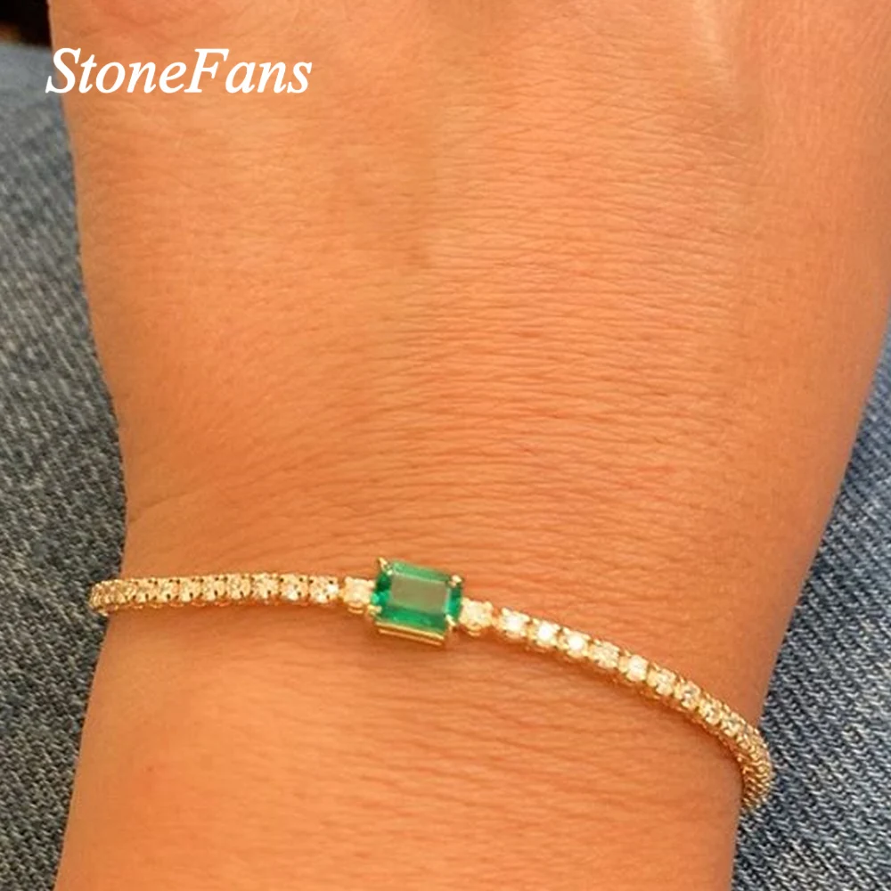 Stonefans Simple Rhinestone Chain Green Crystal Bracelet for Women Fashion Square Bracelet Charm Hand Chain Bangles Jewelrty