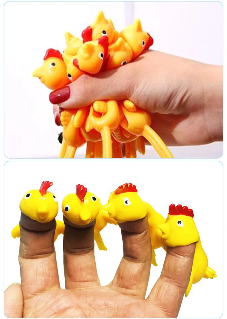 10cm Scream Chicken Toys Novelty Hand Catapulted Walls Glass Joke Finger Toys Stretchy Slingshot Fly Laugh Turkey Sticky 10Pcs