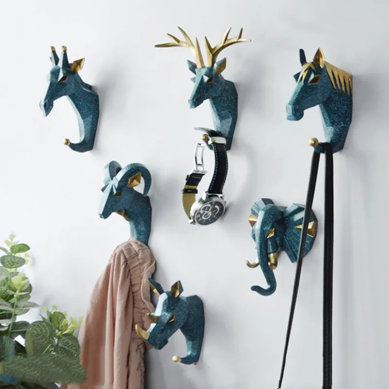 1pc Hanging Hook Animal Head Decorative Hook Deer Elephant Unicorn Rhinoceros Hanger Hook Keys Clothes Hat Wall Decoration Rack