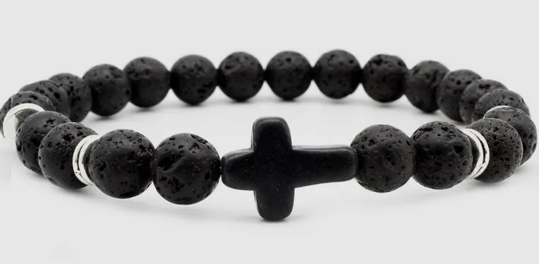 8mm  wgf42 cross turquoise white Howlite elastic adjusted black volcanic lava Bracelet Stone bead essential oils diffuser