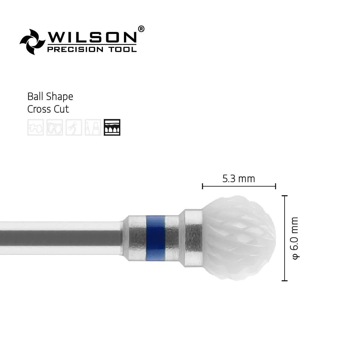 WilsonDental Burs Ball Shape- Cross Cut - White Solid Zirconia Ceramic Dental Lab Burs