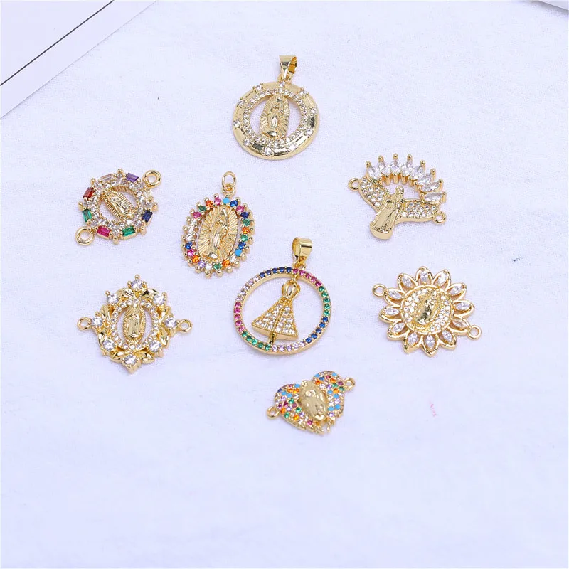 Rainbow Virgin Mary Pendants For Women DIY Necklace Accessories Supplies Crystal Zircon Jewelry Making virgen de guadalup