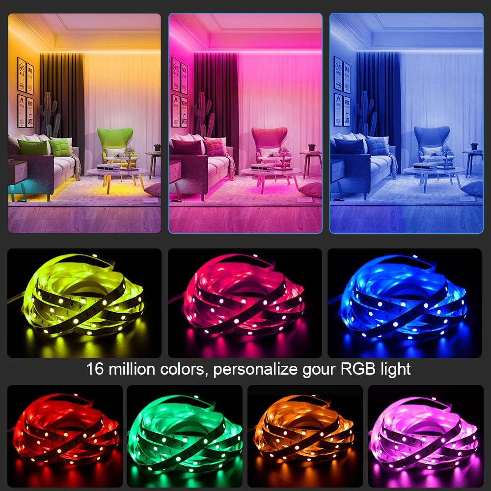 ColorRGB 5M-30M tira de luz LED RGB 5050 cinta Flexible fita tira de luz LED RGB cinta diodo aplicación de teléfono + control remoto