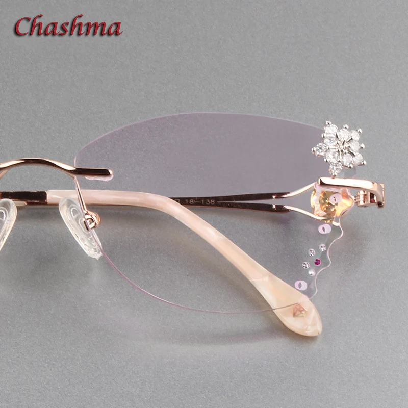 Chashma Butterfly Gradient Colored Lenses Titanium Frame Women Anti Reflective Lenses Rimless Glasses Light Eye Glasses