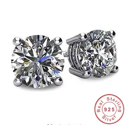 Solitaire 3ct Lab Diamond Gemstone Stud Earring 100% Real 925 sterling silver Jewelry Engagement Wedding Earrings for Women men