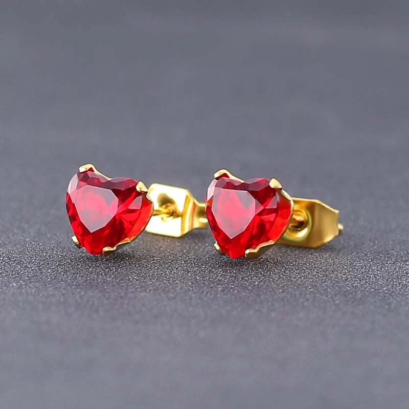 Uelf Fine jewelry wholesale Red heart Gold Silver stud earring female fashion accessories crystals stud earring bridal jewelry