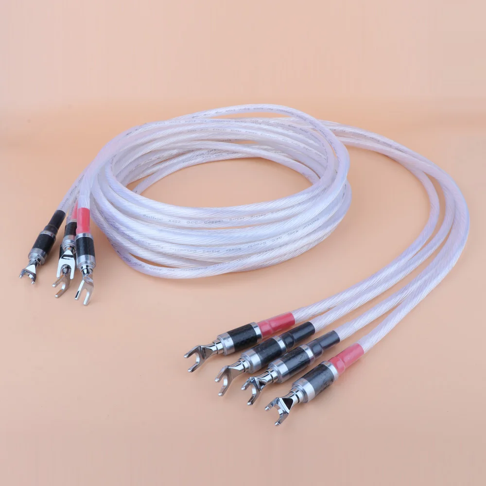 Hi-end OCC Silver Plated Speaker Cable Hifi Loudspeaker Interconnect Cord With Speaker Terminal Connector