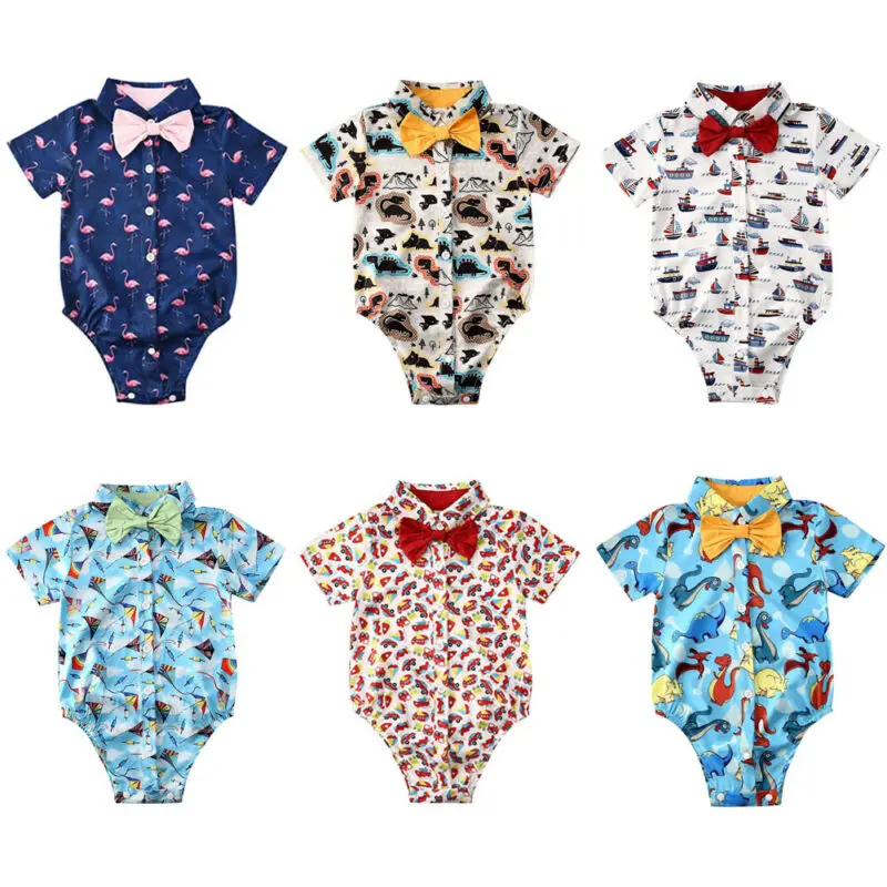 

Baby Bodysuit 2020 Toddler Infant Baby Boy Gentleman Clothes Short Sleeve Bodysuits Jumpsuit Outfit Size 0-24M