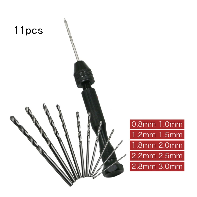 Mini Hand Drill Jewelry Craft Hand Manual Drill Chuck 10PCS Twist Drill Bit 0.8/1/1.5/2/2.5/3mm