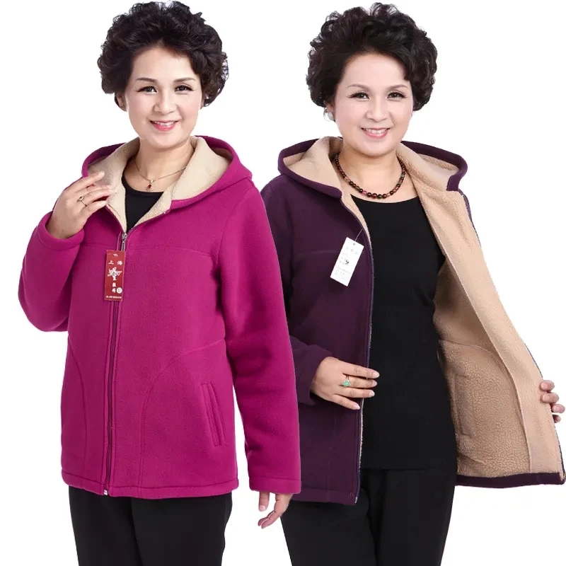 Autumn Women Fleece Jacket 2022 New Grandma Velvet Hooded Sweatshirt Cotton Warm Winter Jacket Coat Female Tops Basic Coats 5XL