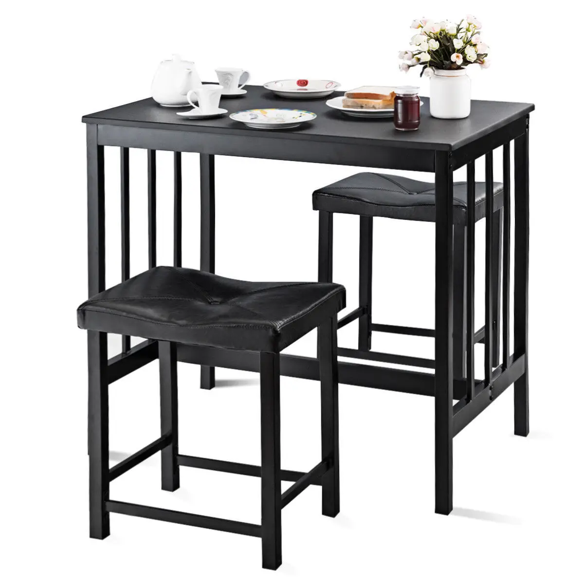 Costway 3 PCS Modern Counter Height Dining Set Table And 2 Chairs Kitchen Bar Furniture