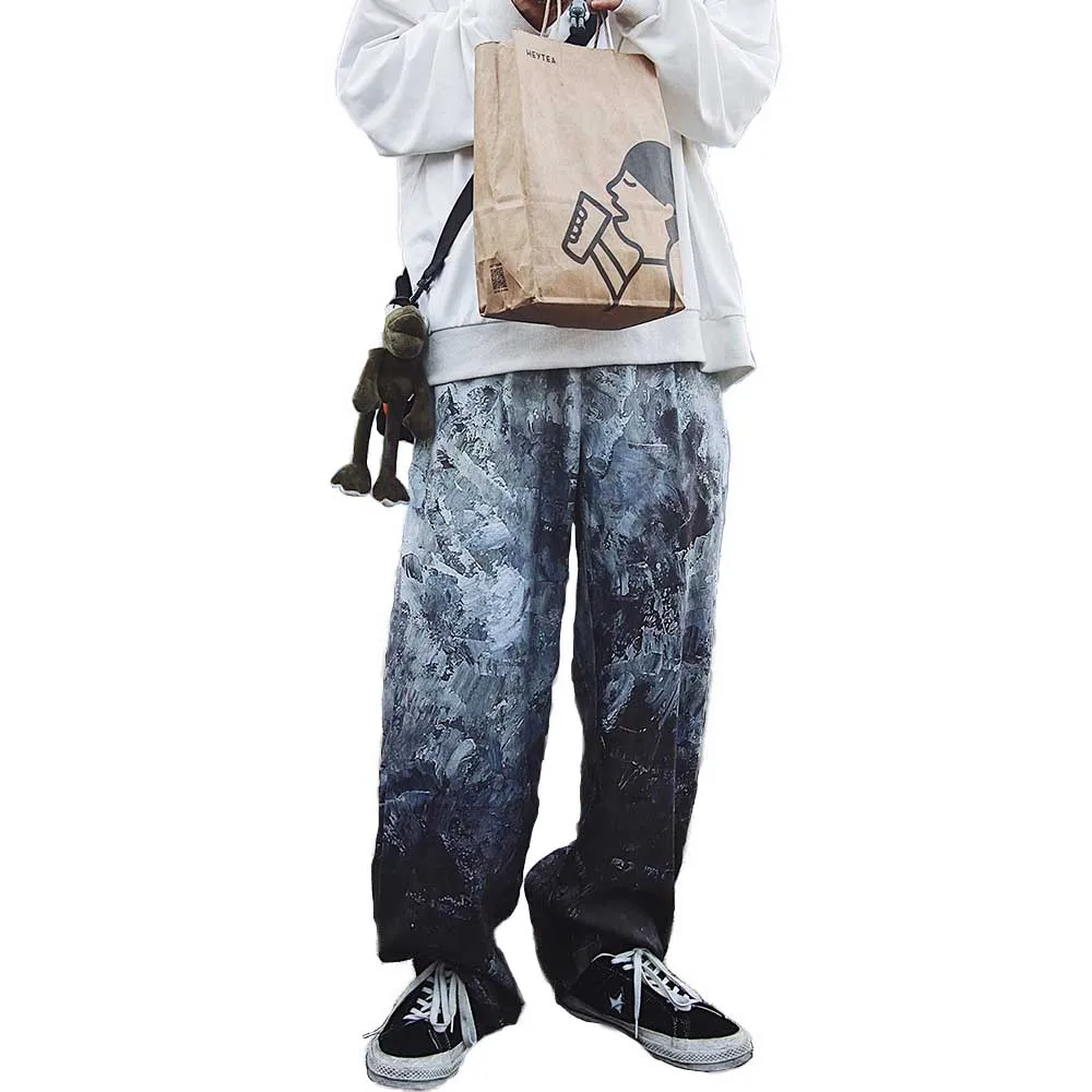 Trend Retro Gradient Camouflage Trousers Loose Fitting Drape Wide Leg Hiphop Pants Men Casual Streetwear Harem Jogger Clothing