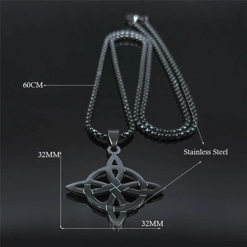 Stainless Steel Witchcraft Witch's Knot Geometry Long Chain Necklace for Men/Women Black Color Jewelry Bijoux Femme N4273S03