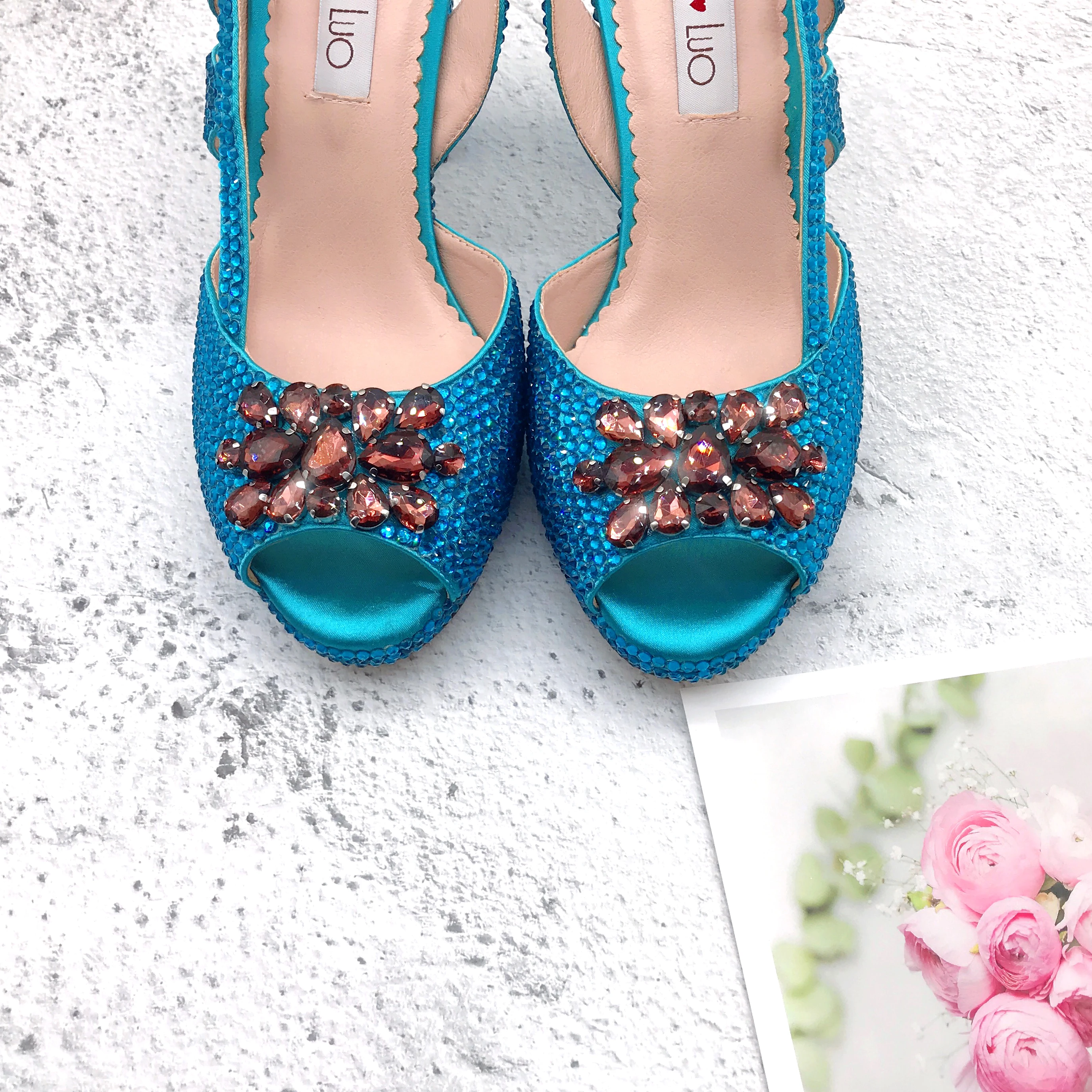 BS1262 Custom Made Women Shoes High Heel Dress Sandals Turquoise Winered Crystal African Women  Shoes With Bag Matching Set