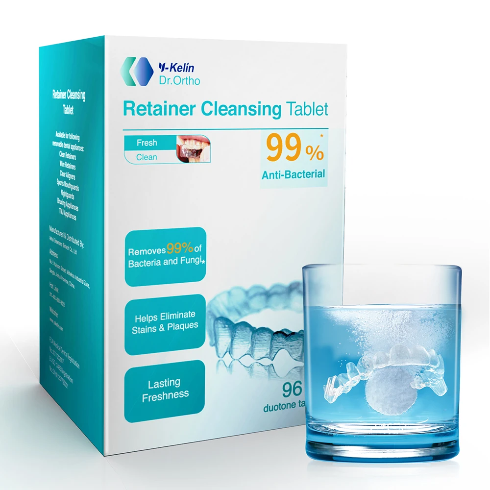 Y-Kelin Denture Retainer Cleansing Tablets for Cleaner Retainers and Dental Appliances Removes Bad Odors Discoloration Stains