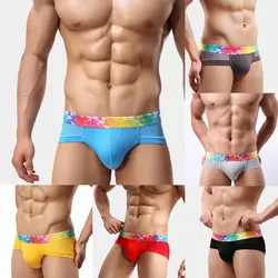 Sexy Men Briefs Underwear Waistband Underpants Homme Mesh Patchwork U Convex Elastic Briefs Breathable Mens Briefs Panties